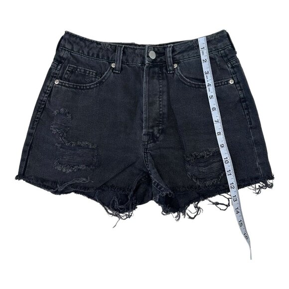 H&M Shorts Women 6 Cut Off High Rise Denim Charcoal Wash -Distressed- Button Fly - Picture 10 of 11